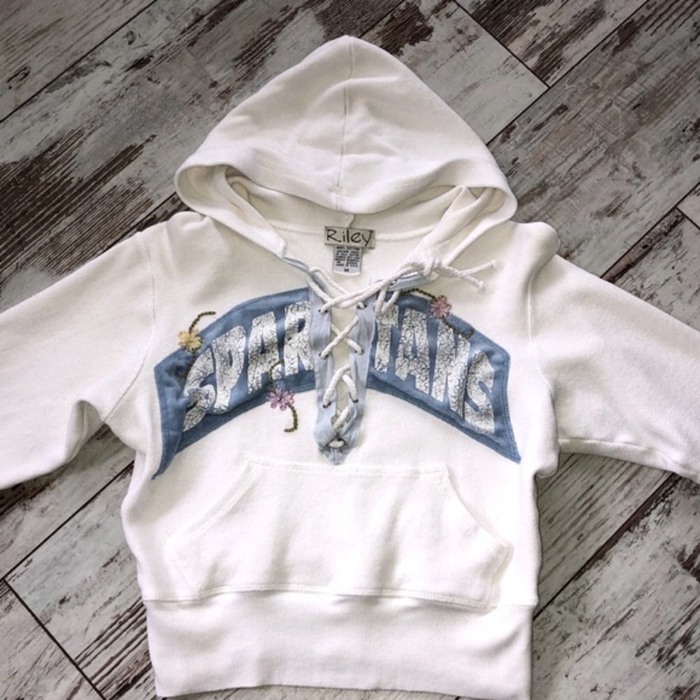 CROPPED LACE UP HOODIE (EMBROIDERED) (NEVER WORN)